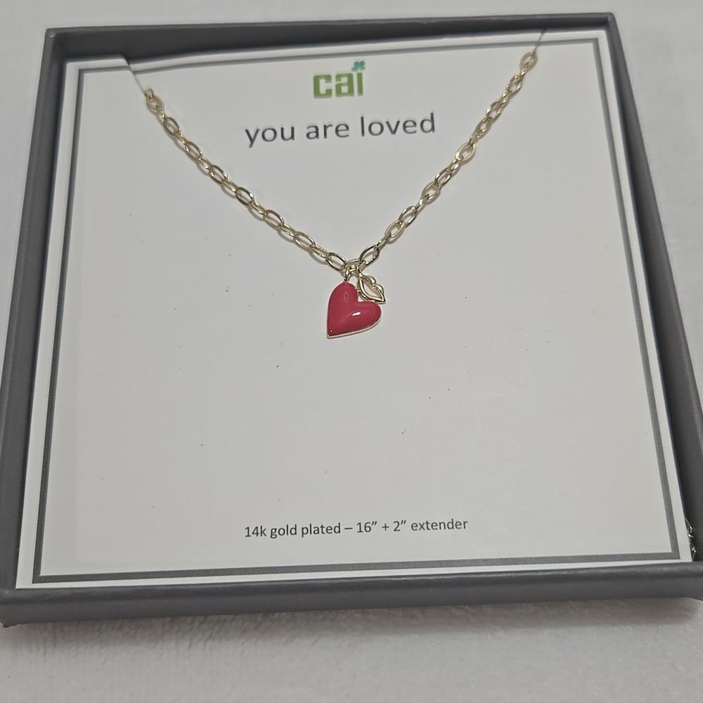Gold Plated Necklace with Red Heart Pendant